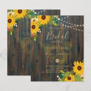 Summer Sunflowers Rustic Wood BRIDAL SHOWER INVITE