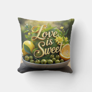Summer sunny Lemons, olives, citrus slices Throw Pillow