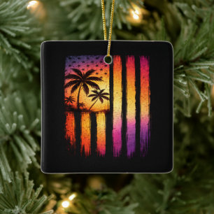 Summer Sunset American Vintage 4th Of July Ceramic Ornament