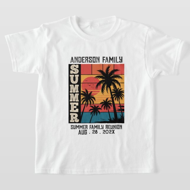 Summer Sunset Beach Palm Tree Family Reunio T-Shirt (Laydown)