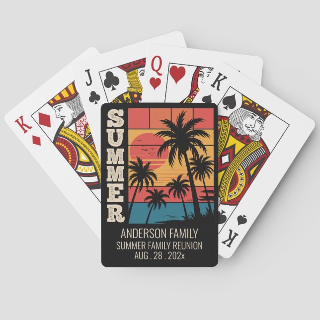 Summer Sunset Beach Palm Tree Family Reunion Poker Playing Cards (Back)