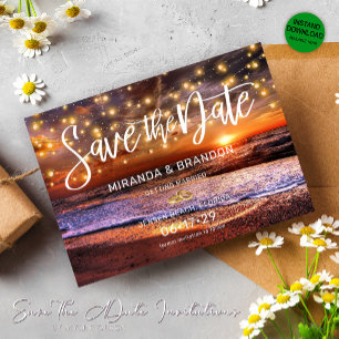 Summer Sunset Beach Wedding Save the Date Card