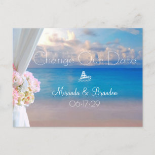Summer Sunset Floral Beach Wedding Change the Date Announcement Postcard