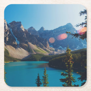 Summer Sunset Moraine Lake, Canada Square Paper Coaster