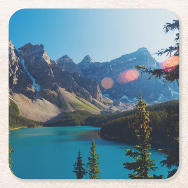 Summer Sunset | Moraine Lake, Canada Square Paper Coaster (Front)