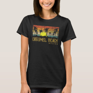 Summer Sunset Palm Tree Vintage Mexico Cozumel Bea T-Shirt