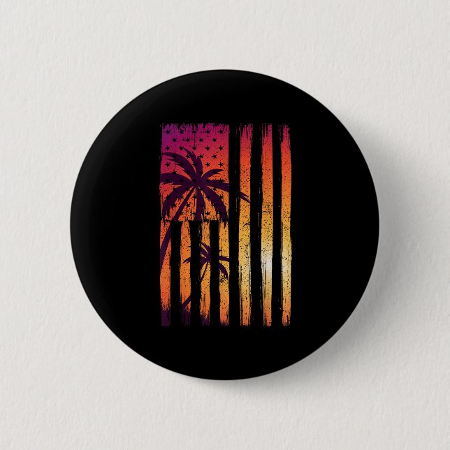 Summer Sunset Palm Trees American Flag Cool Spring 2 Inch Round Button (Front)