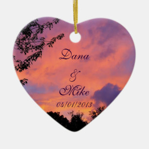 Summer Sunset Romantic Heart Ornaments