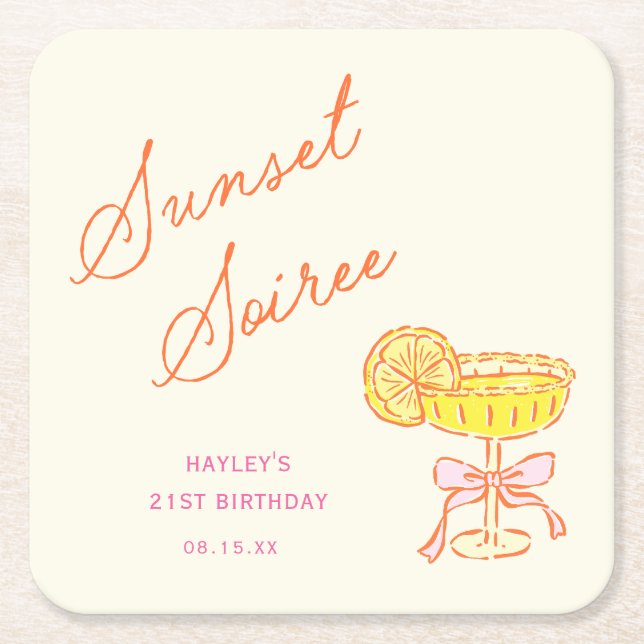 Summer Sunset Soiree Party Square Paper Coaster (Front)