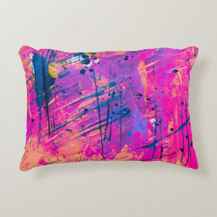Summer Sunset Splatter Paint Abstract Accent Pillow