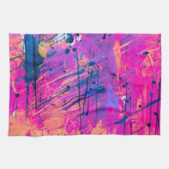 Summer Sunset Splatter Paint Abstract Kitchen Towel (Horizontal)
