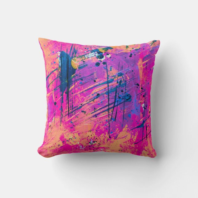 Summer Sunset Splatter Paint Abstract Throw Pillow (Front)