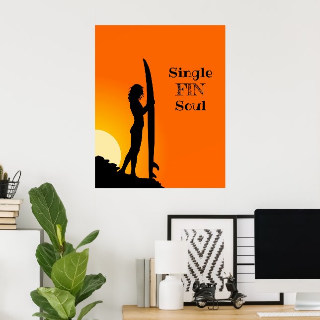 Summer Sunset Surfer Girl Single Fin Soul Poster (Home Office)