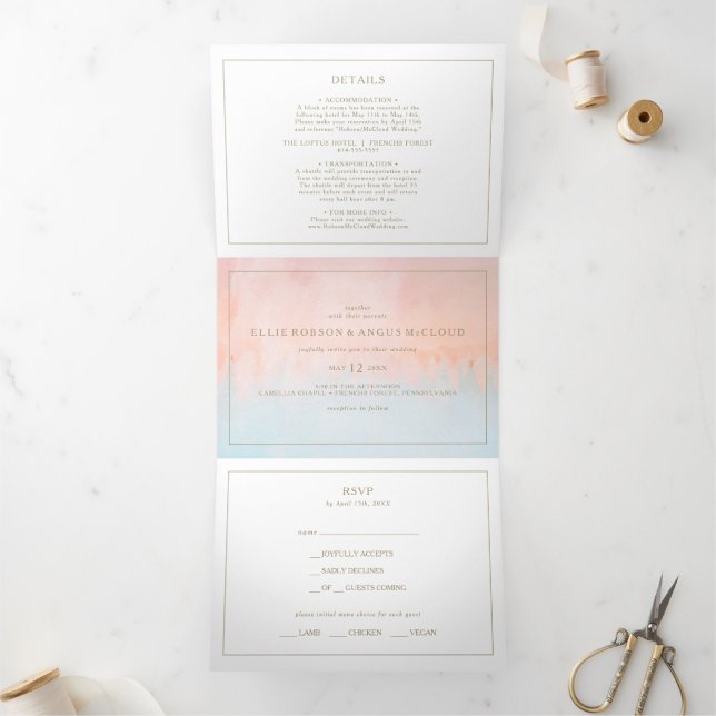 Summer Sunset Watercolor All In One Tri-fold Invitation (Inside)