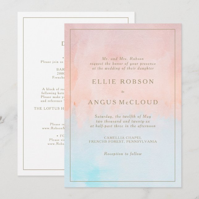 Summer Sunset Watercolor All In One Wedding Invitation (Front/Back)