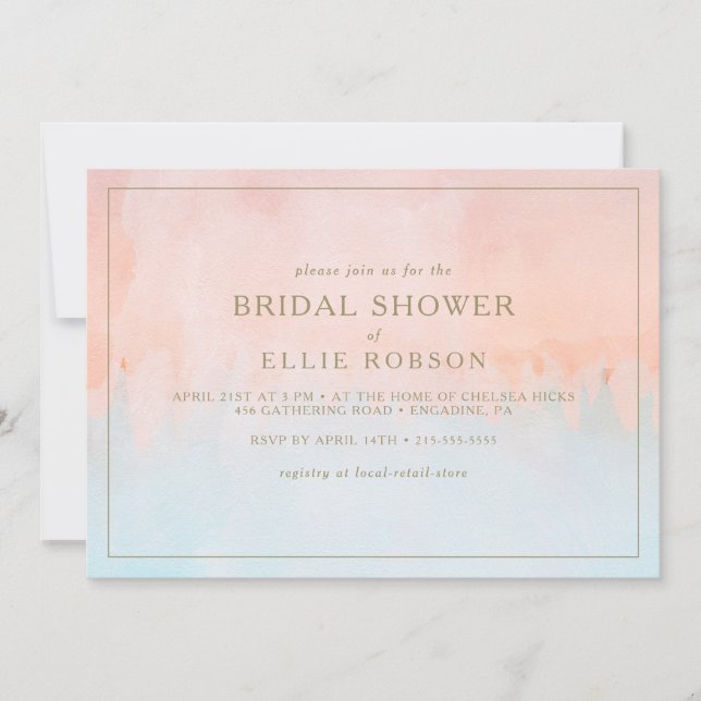 Summer Sunset Watercolor Horizontal Bridal Shower Invitation (Front)