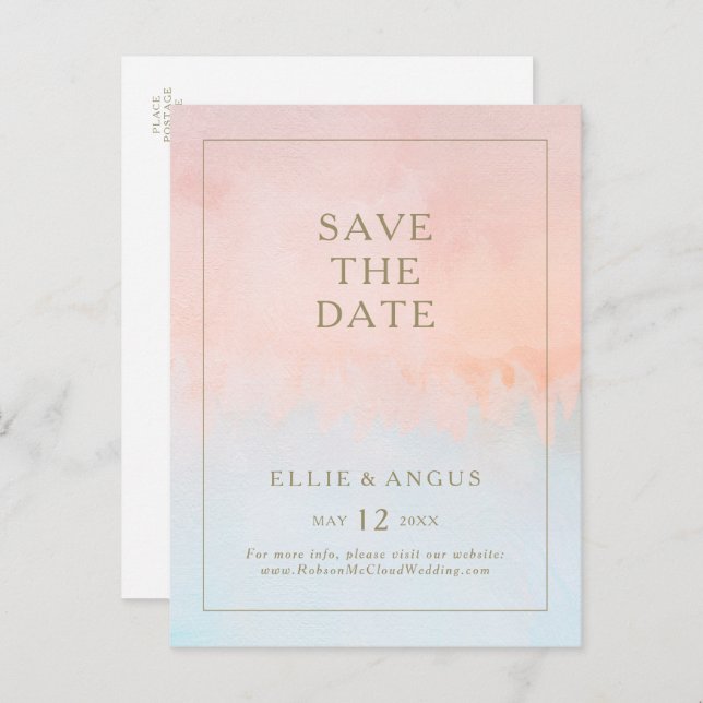 Summer Sunset Watercolor Save The Date Postcard (Front/Back)