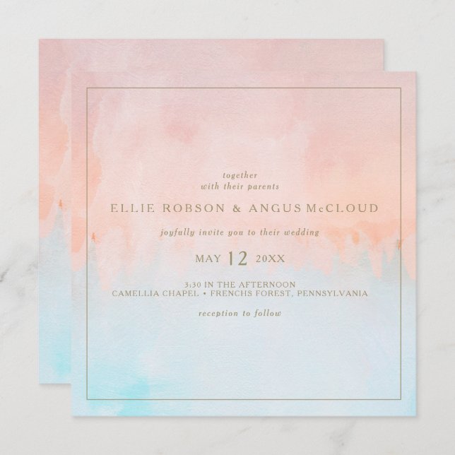Summer Sunset Watercolor Square Wedding Invitation (Front/Back)