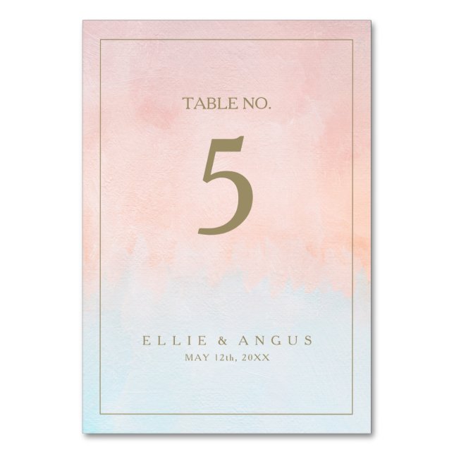 Summer Sunset Watercolor Table Number (Front)