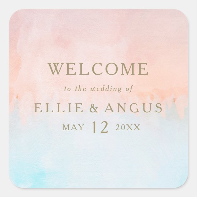 Summer Sunset Watercolor Wedding Welcome  Square Sticker (Front)