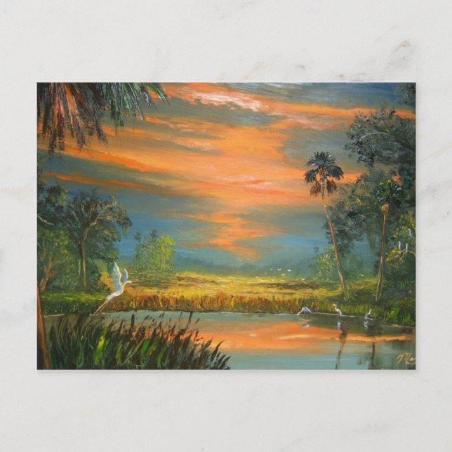 Summer Sunset with Blue Heron Postcard (Front)