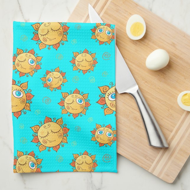 Summer Sunshine Sun Pattern Kitchen Towel (Quarter Fold)