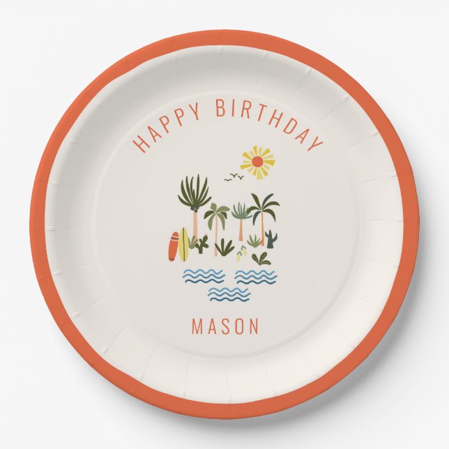 Summer Surf Birthday Party  Paper Plate (Front)