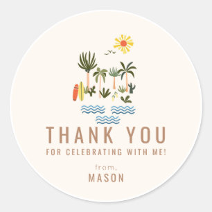 Summer Surf Birthday Party Thank You Favour Classi Classic Round Sticker