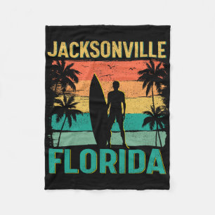 Summer Surf Vintage Florida Jacksonville Beach Sur Fleece Blanket
