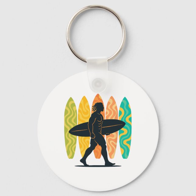 Summer Surfboarder Wave Surfing Surfboard Beach Su Keychain (Front)