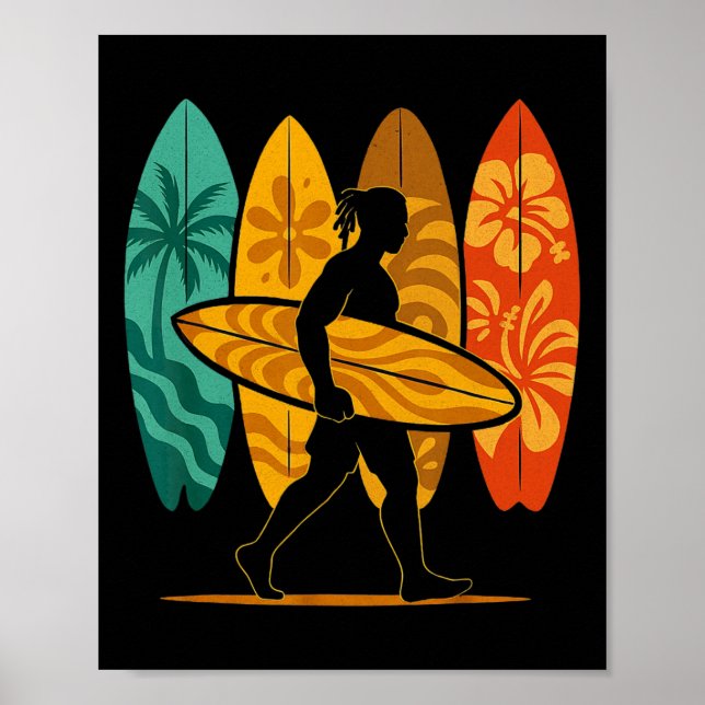 Summer Surfboarder Wave Surfing Surfboard Beach Su Poster (Front)