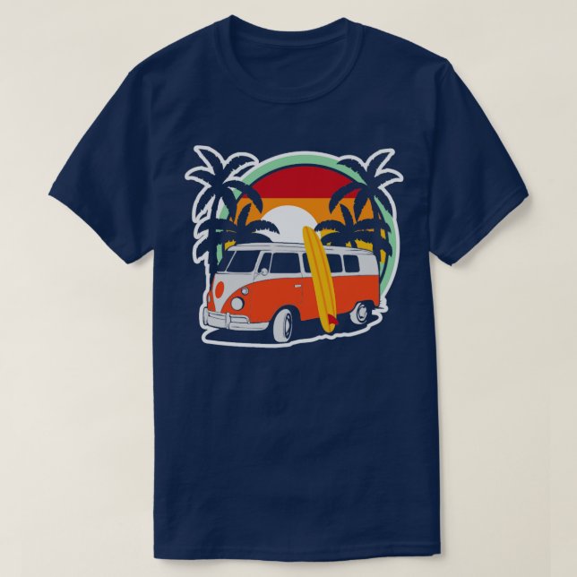 Summer Surfer Beach Hippie Van Surfboard  T-Shirt (Design Front)