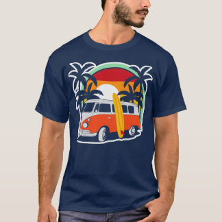 Summer Surfer Beach Hippie Van Surfboard  T-Shirt