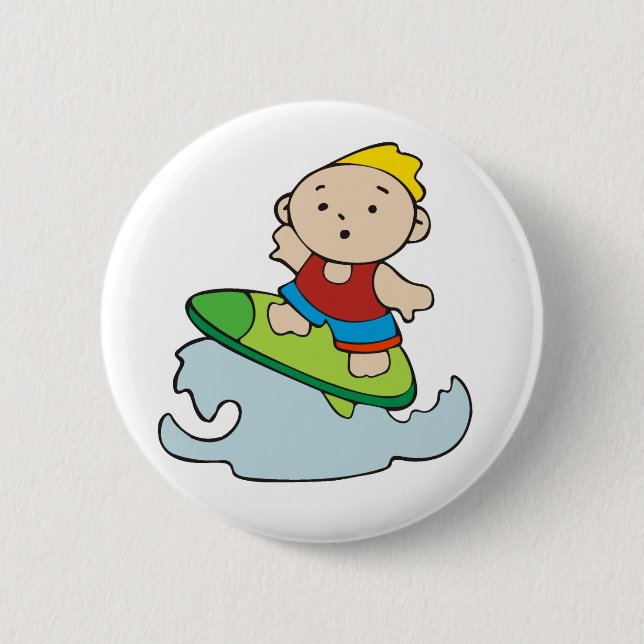 Summer Surfer Boy 2 Inch Round Button (Front)