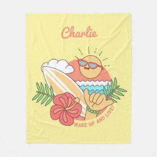 Summer Surfer custom name fleece blanket