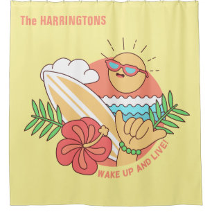 Summer Surfer custom name shower curtain