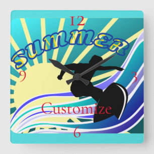 Summer Surfing Fun Thunder_Cove Square Wall Clock