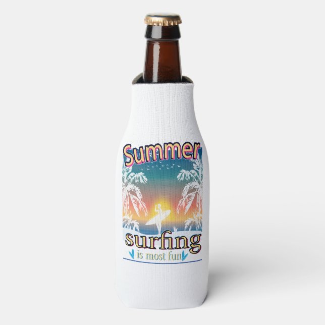 Summer - Surfing Is Most Fun Bottle Cooler (Bottle Front)