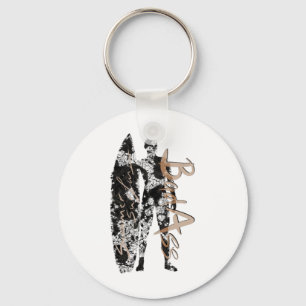 Summer Surfing Surfer In Black With Surfboard D Me Keychain