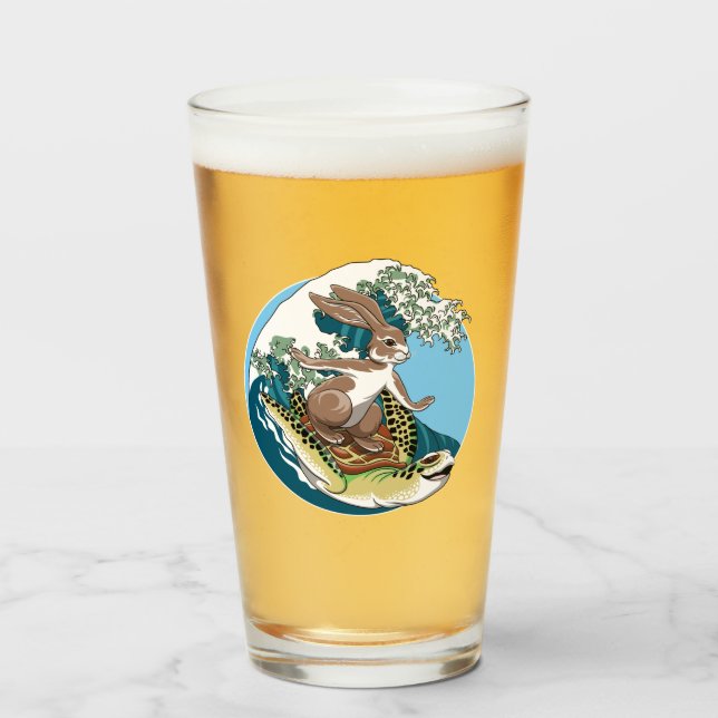 Summer Surfing - Turtle and Rabbit Illustration Glass (Front Filled)