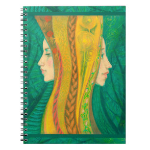 Summer, surreal art, forest fantasy green & yellow notebook