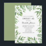 Summer Sweet 16. Botanical garden 16th birthday Invitation<br><div class="desc">Summer Sweet 16 birthday invitation with green leaves. Contact me,  please,  if you need additional items.</div>
