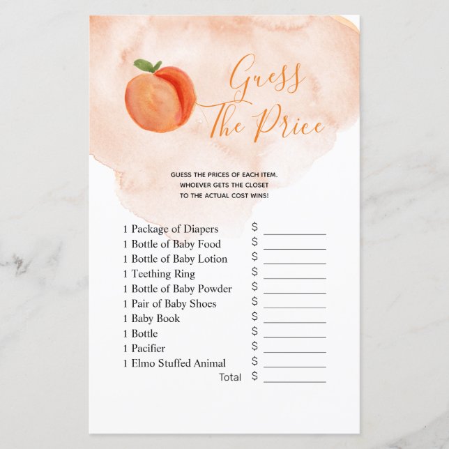 Summer Sweet Little Peach Price Game (Front)