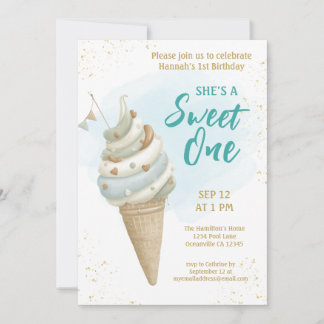 Summer Sweet One Icecream First Birthday Invitation