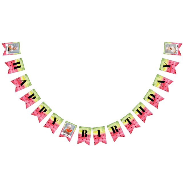 Summer Sweet Watermelon Birthday 3 Photo Bunting Flags (All)