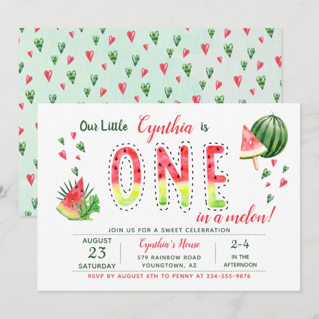 Summer Sweet Watermelon Invitation d'anniversaire (Devant / Derrière)