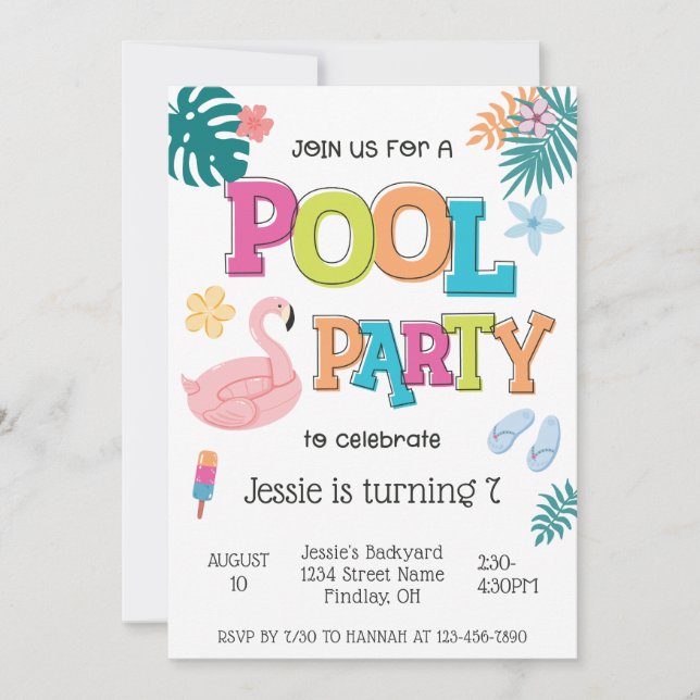 Summer Swimming Pool Party Birthday Any Age Invitation (Front)