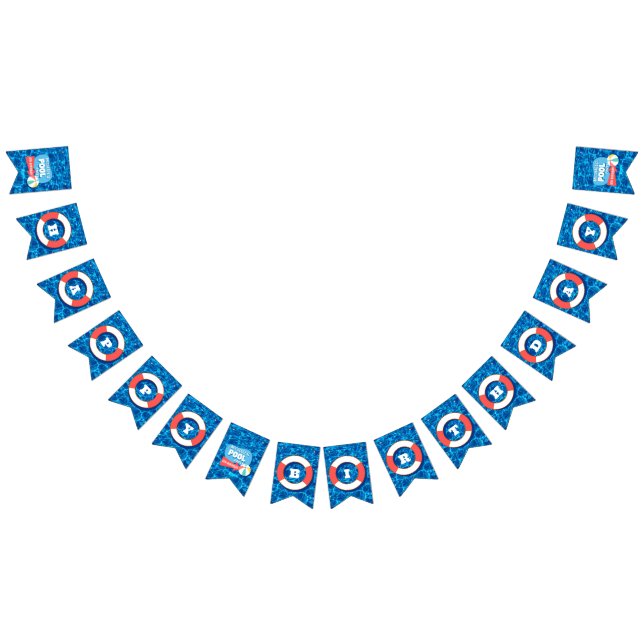 Summer Swimming Pool Party Tropical Birthday Blue  Bunting Flags (All)