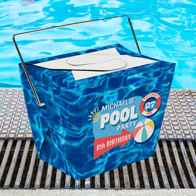 Summer Swimming Pool Party Tropical Birthday Blue  Favor Box (Creator Uploaded)