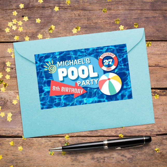 Summer Swimming Pool Party Tropical Birthday Blue  Sticker (Creator Uploaded)